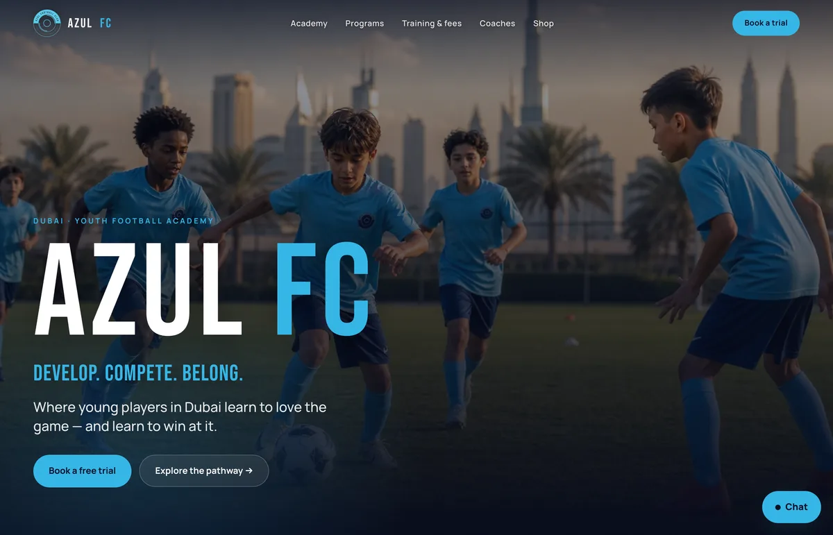 The Azul FC website — a different club, the same platform underneath